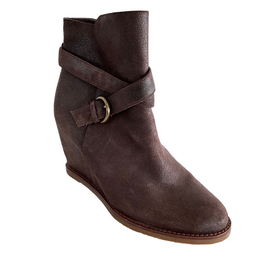 Johnston & Murphy Bootie 8M Brown Distressed Leather Wedge Brynn Waxed Jodphur